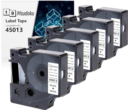 5x Msudoku Kompatibel mit Dymo D1 45013 S0720530 Schwarz auf Weiß 12mm x 7m Etikettenband, Kompatibel für Dymo LabelManager 160 280 210D 360D 420P PnP 450D Ettikettiergeraet von Msudoku