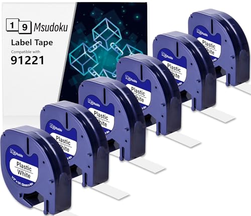 6x Msudoku Kompatibel für Dymo 91221 91201 S0721660 12mm x 4m Etikettenband Kompatibel für Dymo Kunststoff White Schriftband für Dymo LetraTag XR XM LT100H LT100T QX50 2000, Schwarz auf Weiß von Msudoku