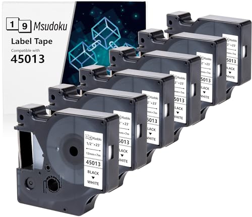 6x Msudoku 45013 s0720530 Kompatibel mit Dymo D1 12mm x 7m Etikettenband 45013 a45013 Schwarz auf Weiß für LabelManager 160 280 210D 360D 420P PnP 450D Etikettendrucker von Msudoku