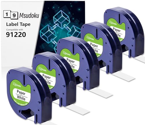 5x Msudoku 91220 Kompatibel mit Dymo Letratag Etikettenband 12mm x 4m Weiß Papier 91201 S0721520 Etiketten für Dymo Letratag XR LT100H LT100T von Msudoku