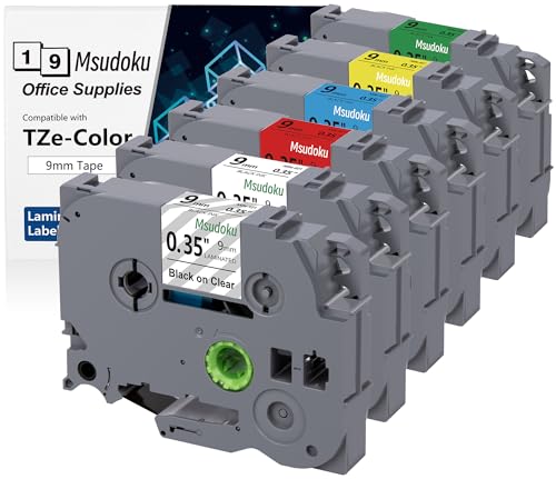 6x Msudoku 9mm 0.35 TZe TZ Bänder Kompatibel für Brother TZe-121 TZe-221 TZe-421 TZe-521 TZe-621 TZe-721 Schriftband für Brother Ptouch PT-H100 PT-D400 PT-1000 PT-1010 PT-H110 PT-D210 von Msudoku