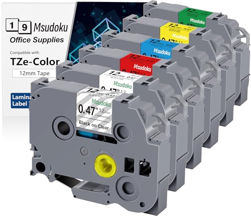 6x Msudoku 12mm 0.47 TZe TZ Bänder Kompatibel für Brother TZe-131 TZe-231 TZe-431 TZe-531 TZe-631 TZe-731 Schriftband für Brother Ptouch PT-H100 PT-D400 PT-1000 PT-1010 PT-H110 PT-D210 von Msudoku