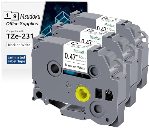 3x Msudoku TZe-231 Kompatibel für Brother P Touch Bänder 12mm 0.47 für Brother TZe231 TZ-231 Schriftband für PT-H100R PT-D400 H105 E100 PT-1000 PT-H110 H101 H107B D210 H100LB, Schwarz auf Weiß von Msudoku