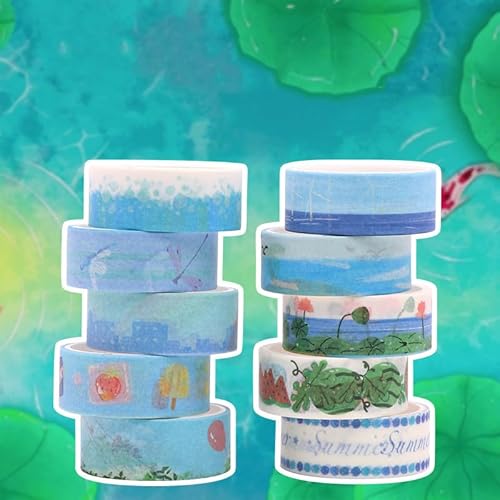 10 Rollen Washi Tape Set,Sommerferien Party Thema Dekorative Masking Tapes Insel Wassermelone Libelle Aufkleber Selbstklebendes Klebeband Kunst Handwerk DIY Scrapbook Geschenk Verpackung Dekorationen von Mtbricey