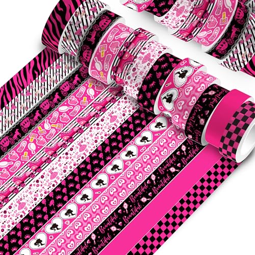 12 Rollen Rose Washi Tape Set,PrinzessinMuster Dekorative Masking Tapes für Mädchen Frauen Aufkleber Selbstklebendes Klebeband für Kunst Handwerk DIY Scrapbook Planer Geschenk Verpackung Dekorationen von Mtbricey