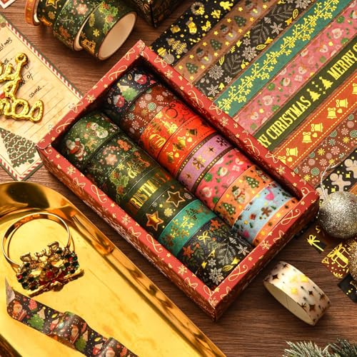 17 Rollen Weihnachten Washi Tape Set,Rot Grün Dekoband Masking Tape Dekorative Selbstklebendes Papier Klebeband Weihnachten Kunst Handwerk Tape DIY Scrapbooking Geschenkverpackung Dekorationen von Mtbricey