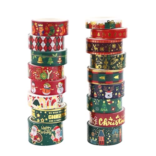 17 Rollen Weihnachten Washi Tape Set Multi-Muster Dekoratives Washi Tape Gold Folie Masking Klebeband Papier Klebeband Aufkleber Scrapbooking Dekorative Klebeband für DIY Handwerk Geschenkverpackung von Mtbricey