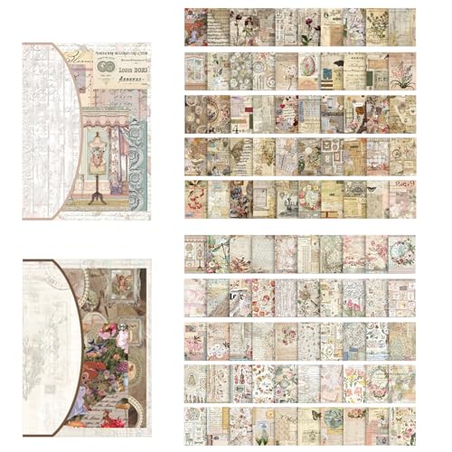 200 Blatt Vintage Scrapbooking Papier DIY Junk Journal Zubehör Antik Dekorationspapier Maskierung ästhetisches Dekoratives Briefpapier für Journaling Scrapbooking Planer Kunsthandwerk (Style A, A) von Mtbricey