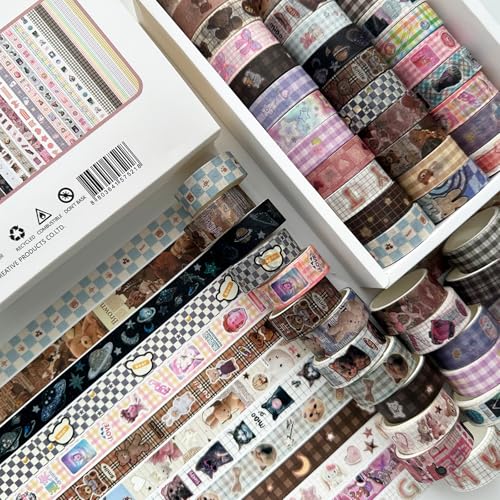 36 Rolls Washi Tape Set Klebeband Multi Muster Dekorative Klebebänder Gitterpastellpastell Scrapbooking Tape Süße Tier Ästhetik Washi Tape Aufkleber für DIY Craft Journal Geschenkverpackung (Rosa) von Mtbricey