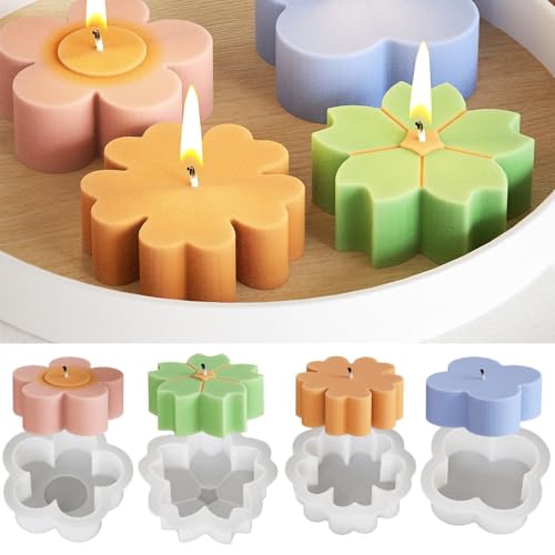 4 Stücke Blumen Kerzenform Weihnachten Epoxidharz Form Silikon Kerzenhalter Formen Harz Gussform für DIY Kerzenherstellung Ornament Formen für Kerzen Wachs Seifenhandwerk Schokolade Fondant von Mtbricey