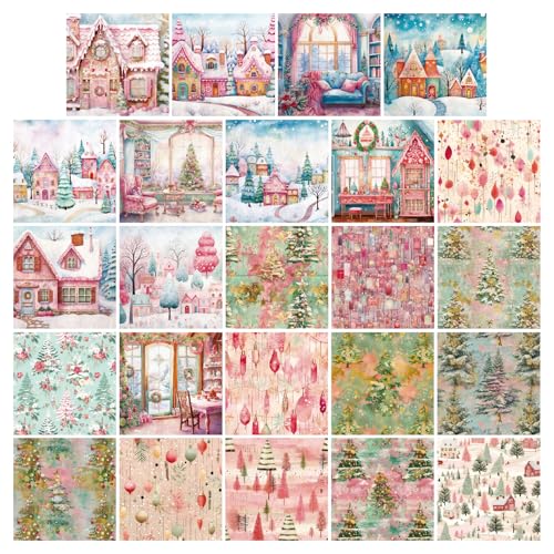 48 Blatt Weihnachts Scrapbooking Papier 24 Motive Weihnachtsmotiv Dekorpapier Bastelpapier Block mit Muster 6 "X 6" Decoupage Papier Vintage Dekorativ Motivpapier für DIY Kartenherstellung Basteln von Mtbricey