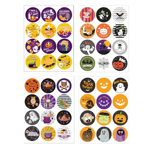 48 Stücke Halloweens Aufkleber Halloween Runde Versiegelungsaufkleber Kürbis Fledermaus Ghost Hexen Spinnenaufkleber Selbstklebende Halloween Aufkleber Partydekorationen für Partybeutel Scrapbooking von Mtbricey