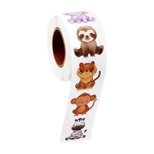 500 Stück Animal Serie Aufkleber Cartoon Elefant Lion Belohnungsaufkleber Roll Wasserdichte Vinylaufkleber Affenetikett Aufkleber Selbstkleber Wandsticker Runde Klebrige Etiketten für Themenpartydekor von Mtbricey