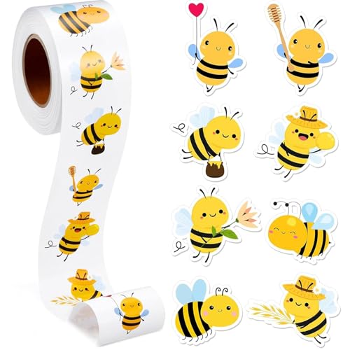 500 Stück Biene Aufkleber Cartoon Bienen Belohnungsaufkleber Rolle Wasserdichte Vinylaufkleber Bienenetiketten Aufkleber Selbstklebende Wandaufkleber mit Tieren für Geburtstags Bienenthema Party Dekor von Mtbricey