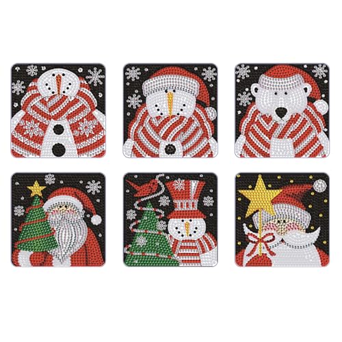 6 Stück Weihnachten Diamond Painting Untersetzer mit Halter,Diamant Kunst Untersetzer Kits,DIY Weihnachtsmann Schneemann Eisbär Untersetzer Diamant Malerei Set für Basteln Erwachsene Kinder Anfänger von Mtbricey