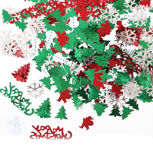 Weihnachten Konfetti 90g Weihnachts Tischdeko Schneeflocken Weihnachtsbaum Weihnachtsmann Tabelle Konfetti Weihnachten Party Deko Confetti für DIY Handwerk Hochzeit Party Tisch Dekor,Grün Rot Silber von Mtbricey