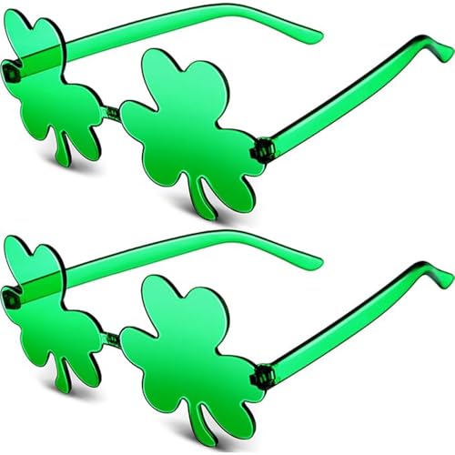 Mu Mianhua 2 Paar St. Patricks Day Kleeblatt Sonnenbrille St. Patricks Day Zubehör Kinder Erwachsene Cosplay Glasse für St. Patrick's Day Party Dekorationen Dress Up Kostüme von Mu Mianhua