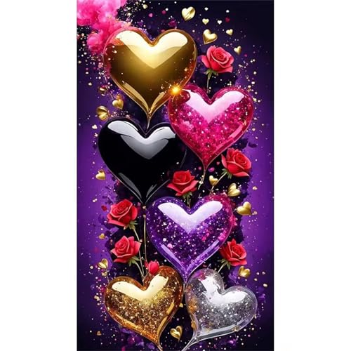 5D Diamond Painting,DIY Diamond Painting Kunst Herzfür Erwachsene Kinder Diamant Malerei Runde Bohrer Stickerei Rose Kreuzstich Kunsthandwerk Wanddekoration 100x210cm von Muaor