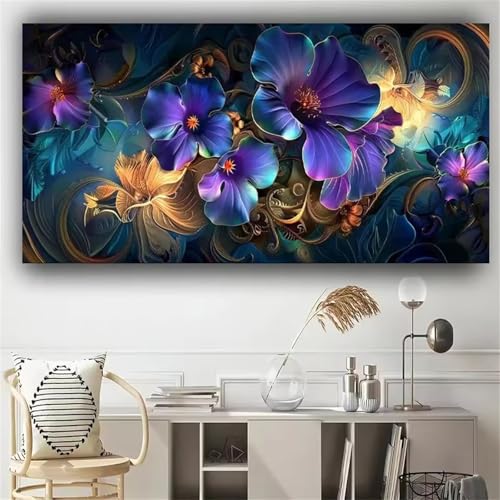 5D Diamond Painting,DIY Diamond Painting Kunst Lila Blumefür Erwachsene Kinder Diamant Malerei Runde Bohrer Stickerei Anlage Kreuzstich Kunsthandwerk Wanddekoration 100x210cm von Muaor