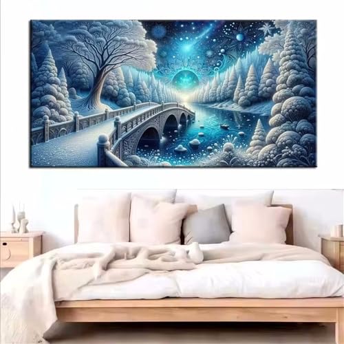 5D Diamond Painting,DIY Diamond Painting Kunst Verschneite Landschaftfür Erwachsene Kinder Diamant Malerei Runde Bohrer Stickerei Bäume Kreuzstich Kunsthandwerk Wanddekoration 40x90cm von Muaor