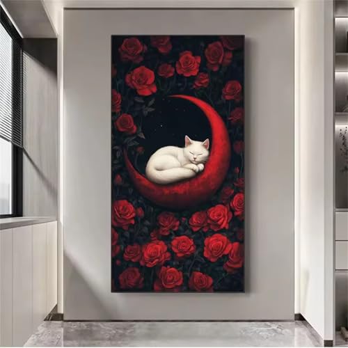 Cat Diamond Art Kits for Adults-Moon Roses Painting by Numbers Diamond Painting Kit for Kids Beginners,DIY Full Square Drill Diamond Painting Art and Crafts for Home Wall Decor 80x170cm von Muaor