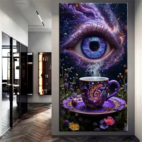 Diamond Painting Erwachsene Kinder Lila Auge Diamant Painting Bilder Kaffee Diamond Painting Art Vierkant Bohrer DIY Diamant Kunst Malerei Stickerei Kreuzstich Set Home Wand Dekor 60x130cm von Muaor