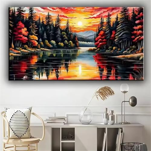 Diamond Painting Erwachsene Kinder Sonnenuntergang Diamant Painting Bilder Baum-Fluss Diamond Painting Art Vierkant Bohrer DIY Diamant Kunst Malerei Stickerei Kreuzstich Set Home Wand Dekor 30x70cm von Muaor