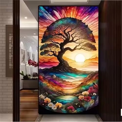 Diamond Painting Erwachsene Set Großes XXL 100x210cm Sonnenuntergang Diamond Painting Kits,5D Baum Diamant Malerei Set,DIY Runde Bohrer Diamant Painting Bilder Arts als Geschenk für Home Wand Décor von Muaor