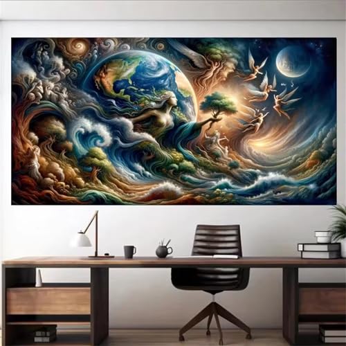 Diamond Painting Erwachsene Set Großes XXL 50x110cm Wellen Diamond Painting Kits,5D Bäume Diamant Malerei Set,DIY Runde Bohrer Diamant Painting Bilder Arts als Geschenk für Home Wand Décor von Muaor