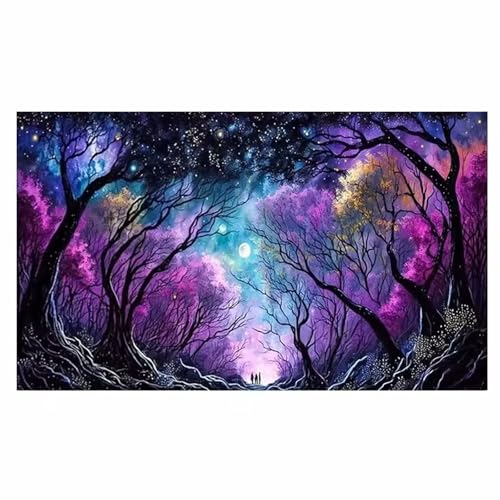 Muaor Diamond Painting Erwachsene Hain 20x50cm Großes XXL Diamond Painting 5D Nachtansicht Diamant Malerei,DIY Vierkant Bohrer Diamond Painting Set für Wohnzimmer und Schlafzimmer Wanddekor von Muaor