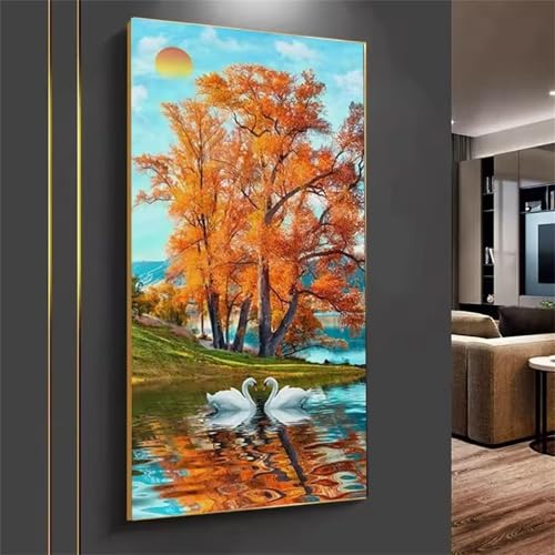 Swan Diamond Art Kits for Adults-Yellow Tree Painting by Numbers Diamond Painting Kit for Kids Beginners,DIY Full Square Drill Diamond Painting Art and Crafts for Home Wall Decor 100x210cm von Muaor