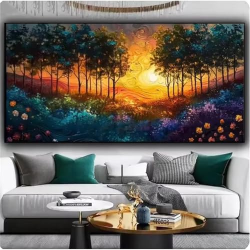 Tree Flowers Diamond Art Kits for Adults-Sunset Painting by Numbers Diamond Painting Kit for Kids Beginners,DIY Full Square Drill Diamond Painting Art and Crafts for Home Wall Decor 40x90cm von Muaor