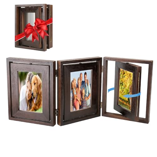 Mucek Bilderrahmen 3 Fotos, Bilderrahmen Aufklappbar, Holz Bilderrahmen, Bilderrahmen Family Drehbar Doppelseitigem Display, für Familie Freund Geschenk und Büro Decoration Hochzeit, 10x15 Cm von Mucek