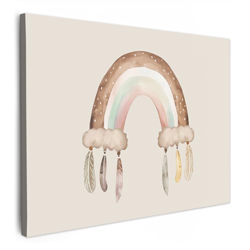 MuchoWow© Bild auf Leinwand 40x30 cm Schlafzimmer Bilder Kinderzimmer Wand Deko Modern Wanddeko Bilderwand Geschenk für Kinder Regenbogen - Böhmisch - Federn - Pastell - Kinder von MuchoWow