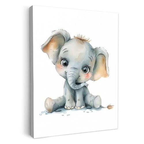 MuchoWow© Bild auf Leinwand 50x70 cm Schlafzimmer Bilder Kinderzimmer Wand Deko Modern Wanddeko Bilderwand Geschenk für Kinder Elefant - Aquarell - Baby - Kinder - Pastell von MuchoWow