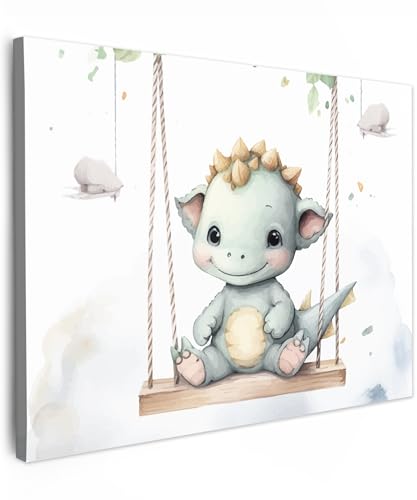 MuchoWow© Bild auf Leinwand 70x50 cm Schlafzimmer Bilder Badezimmer Wand Deko Wohnzimmer Modern Wanddeko Bilderwand Geschenk Drache - Babytier - Kinder - Babyzimmer - Kinderzimmer von MuchoWow