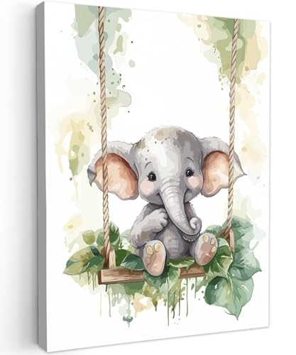 MuchoWow© Leinwand 30x40 cm Deko Schlafzimmer Aesthetic Leinwandbilder Wohnzimmer Gemälde Foto Geschenk Living Room Decoration Elefant - Tier - Kinder - Dschungel - Kinderzimmer - Babyzimmer von MuchoWow