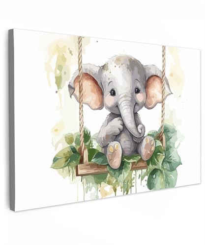 MuchoWow© Leinwand 60x40 cm Deko Schlafzimmer Aesthetic Leinwandbilder Wohnzimmer Gemälde Foto Geschenk Living Room Decoration Elefant - Tier - Kinder - Dschungel - Kinderzimmer - Babyzimmer von MuchoWow