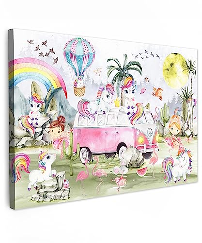 MuchoWow© Leinwände Groß 120x80 cm XXL Wall Decoration Bilder Kinderzimmer Mädchen Pictures Canvas Painting Wanddekoration Jugendzimmer Deko Mädchenzimmer Einhorn - Regenbogen - Kinder - Unicorn von MuchoWow