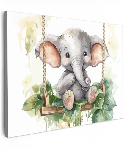 MuchoWow© Leinwand 40x30 cm Deko Schlafzimmer Aesthetic Leinwandbilder Wohnzimmer Gemälde Foto Geschenk Living Room Decoration Elefant - Tier - Kinder - Dschungel - Kinderzimmer - Babyzimmer von MuchoWow