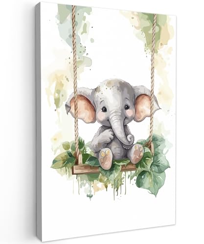 MuchoWow© Leinwand 60x90 cm Deko Schlafzimmer Aesthetic Leinwandbilder Wohnzimmer Gemälde Foto Geschenk Living Room Decoration Elefant - Tier - Kinder - Dschungel - Kinderzimmer - Babyzimmer von MuchoWow