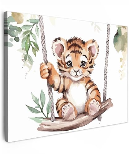 MuchoWow© Wandbilder 40x30 cm Schlafzimmer Home Deko Wohnung Bild Wohnzimmer Fotoleinwand Wand Bilder Leinwand Wall Decor Tiger - Tier - Kinder - Dschungel - Kinderzimmer - Babyzimmer von MuchoWow