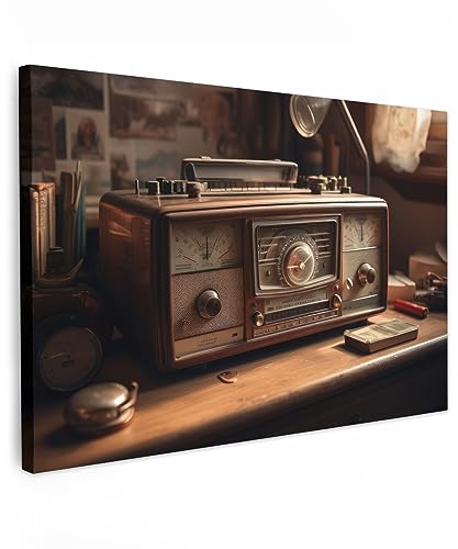 MuchoWow© Wandbilder 60x40 cm Schlafzimmer Home Deko Wohnung Bild Wohnzimmer Fotoleinwand Wand Bilder Leinwand Wall Decor Vintage - Radio - Alt - Schreibtischlampe von MuchoWow