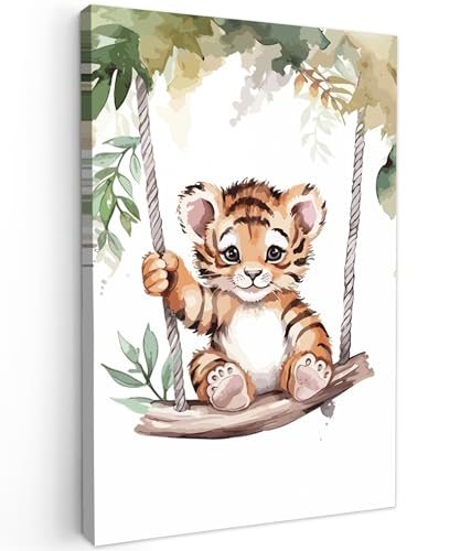 MuchoWow© Wandbilder Groß 80x120 cm XXL Schlafzimmer Home Deko Wohnung Bild Wohnzimmer Fotoleinwand Wand Bilder Leinwand Wall Decor Tiger - Tier - Kinder - Dschungel - Kinderzimmer - Babyzimmer von MuchoWow