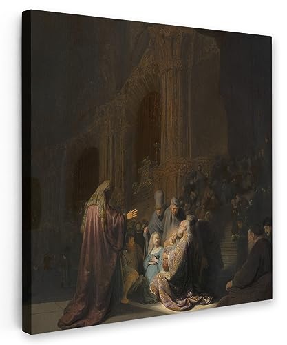 MuchoWow Leinwand Bilder, Einzigartige Wanddeko mit Rahmen, Das Lied des Simeon - Gemälde von Rembrandt van Rijn, Wandbilder Wohnzimmer, Deko Schlafzimmer 20x20 cm von MuchoWow