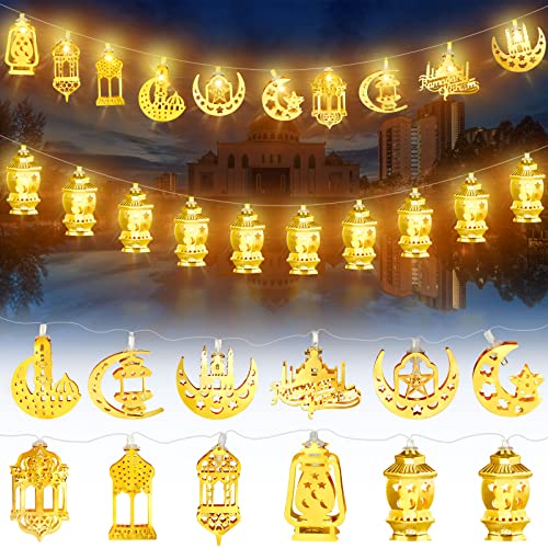 Ramadan Eid Lichterkette 2 Stück Batteriebetriebene Mond Stern Laterne Lampe Mubarak Mond Lichterketten Dekorative Lichterketten Ramadan Dekoration für Zimmer, Jeweils 6,56 Feet 10 LEDs von Mudder