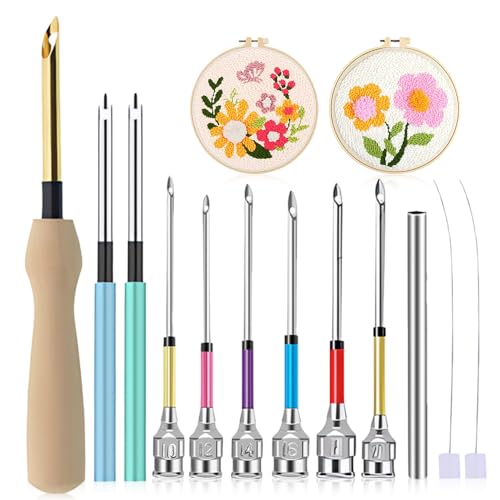 Muepuu 8 Stück Stickerei Starter kit, Stickerei Punch Needle Set, Punch Nadel Werkzeug für DIY Stickerei Nähen, Stanznadel Stickset für Anfänger von Muepuu