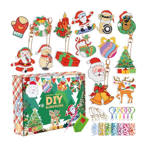 15 Set 5D Diamond Painting Weihnachten, Diamond Painting kinder, Weihnachten Diamond Painting Anhänger,Weihnachten Wichtel Painting kit DIY Diamond Painting Schlüsselanhänger (1) von Muium(TM)