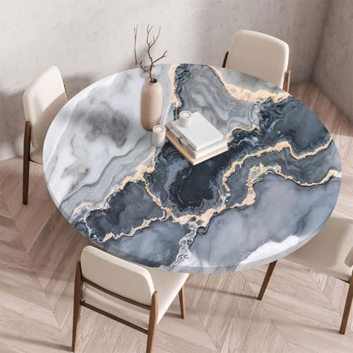 Muiuou Elastische Tischdecke Rund Abwaschbar, Marmor Drucken Wasserabweisend Rund Tischtuch, Dauerhaft Kratzfest für Wohnzimmer, Esszimmer, Gartentischdecke (Durchmesser 100cm,Marmor 15) von Muiuou