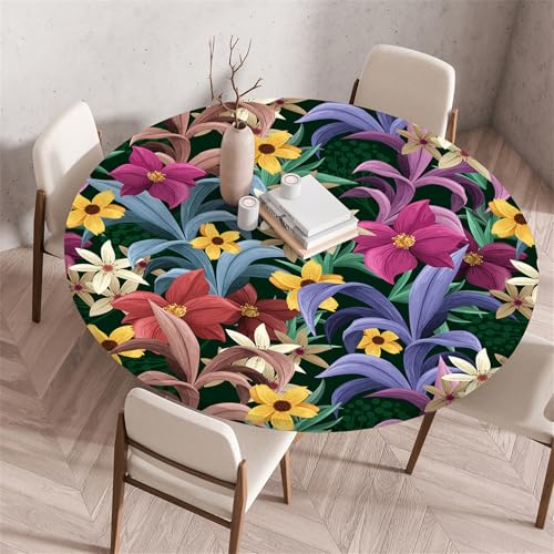 Muiuou Tischdecke Outdoor Rund, Drucken Rund Tischdecken Antifouling Abwaschbar Polyester Tischtuch, Dauerhaft Kratzfest für Wohnzimmer Esszimmer Garten Dekoration (Durchmesser 100cm,Stil 9) von Muiuou